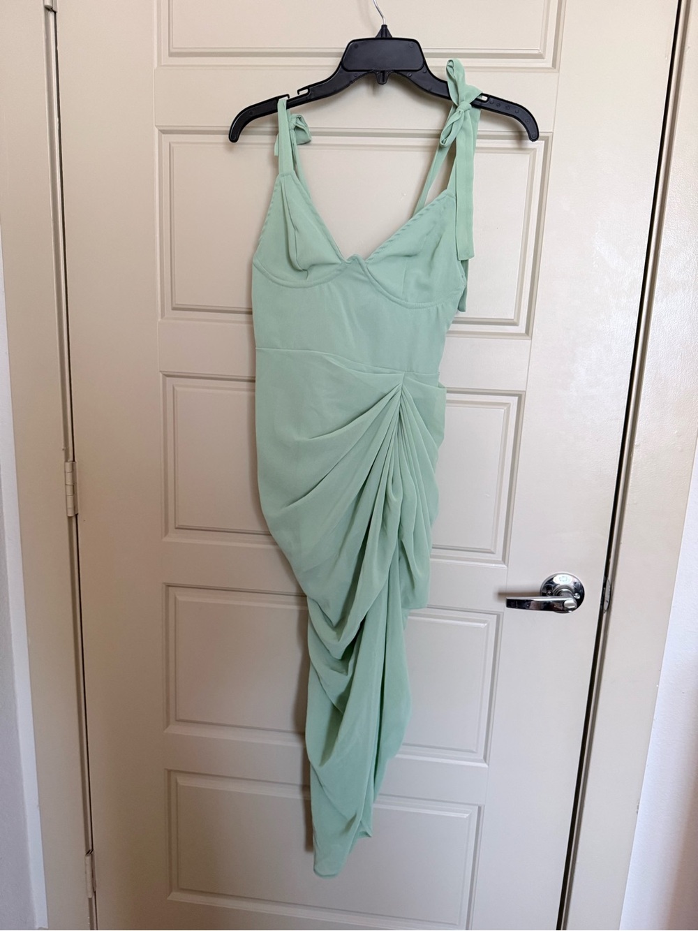 PrettyLittleThing Mint Green Tie-Shoulder Draped Midi Dress